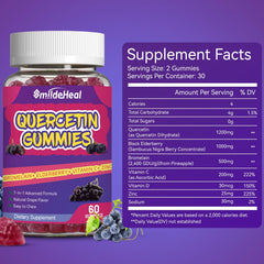 Quercetin gummies with bromelain, zinc and vitamin C ingredients label