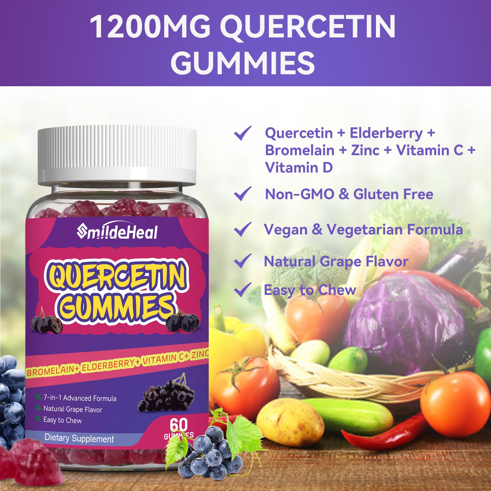 Quercetin gummies for adult and kid immune support