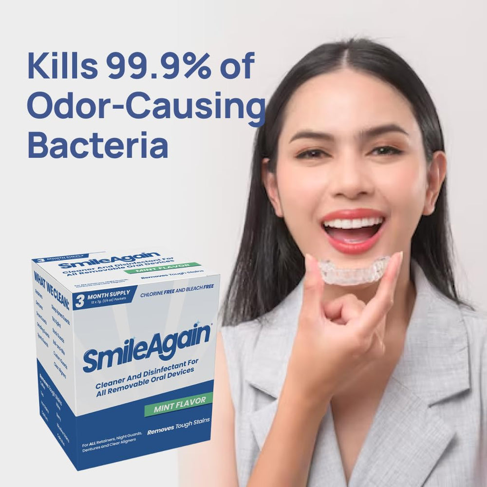 Cleaning dentures, aligners, and mouth guards with SmileAgain