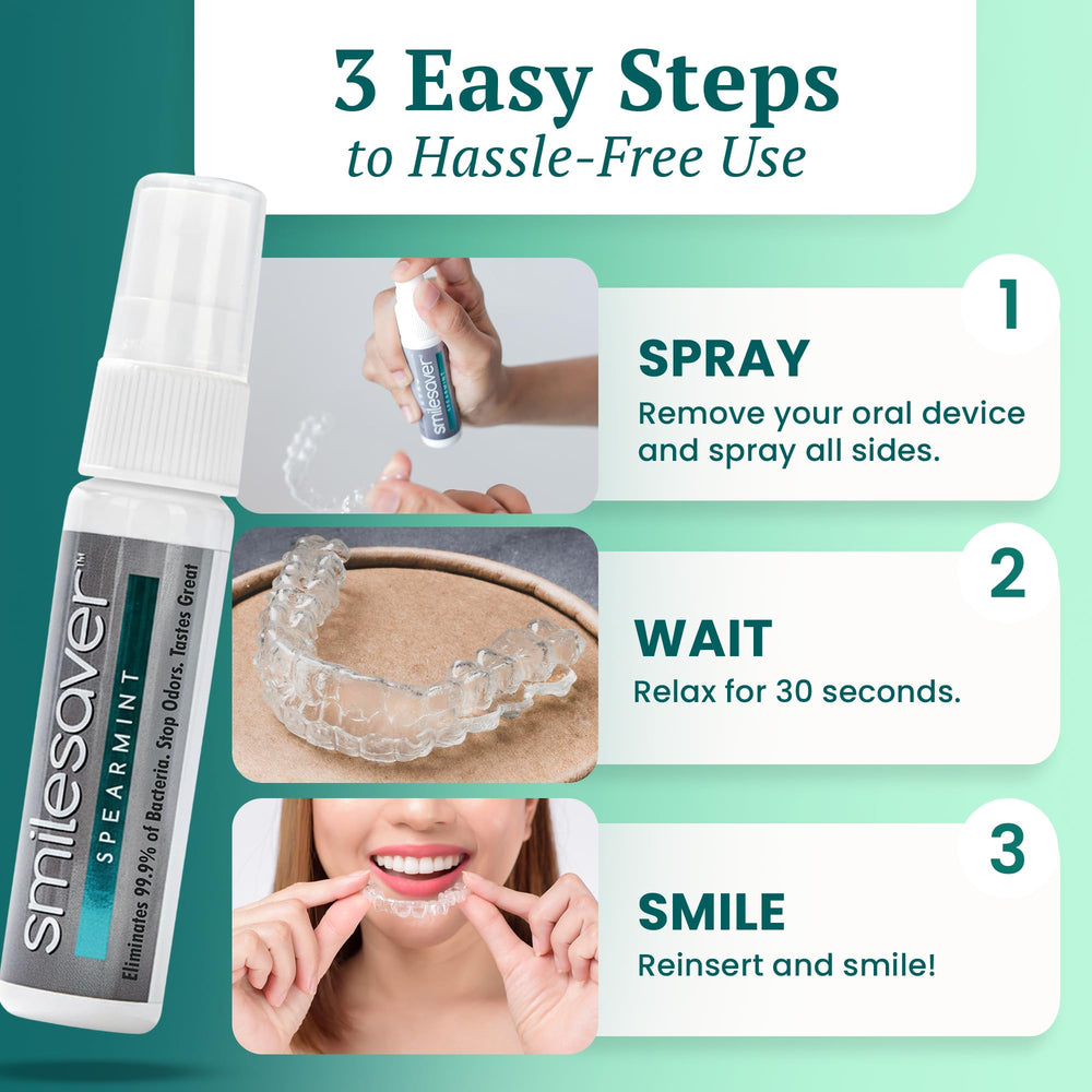 Close-up of minty cleansing spray for retainers and Invisalign