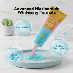 Close-up view of SmileShark Niacinamide Whitening Toothpaste tube and mint