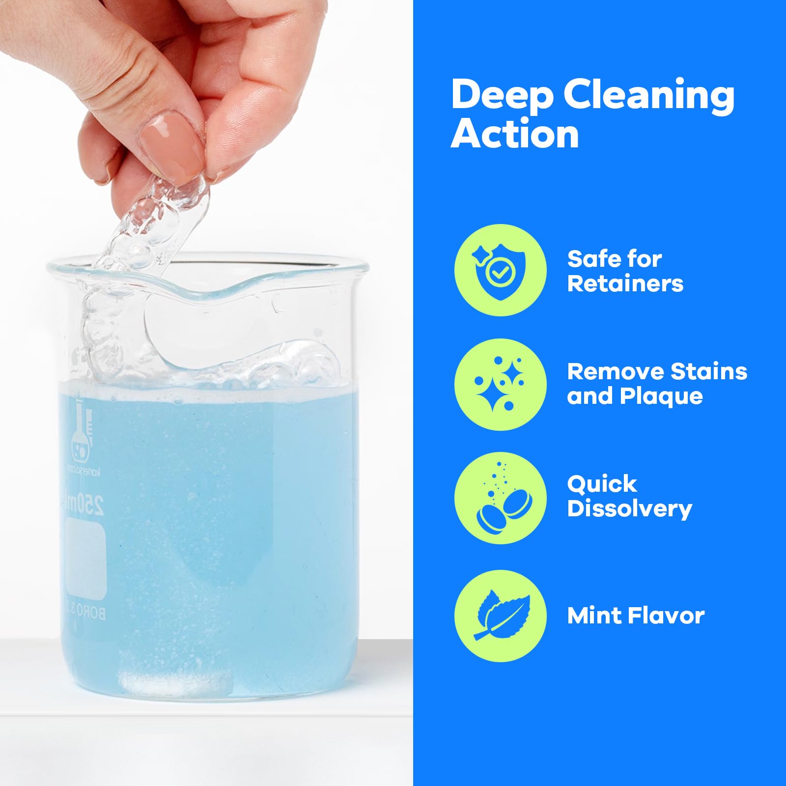 Tablet dissolving in a glass of warm water showing effervescence