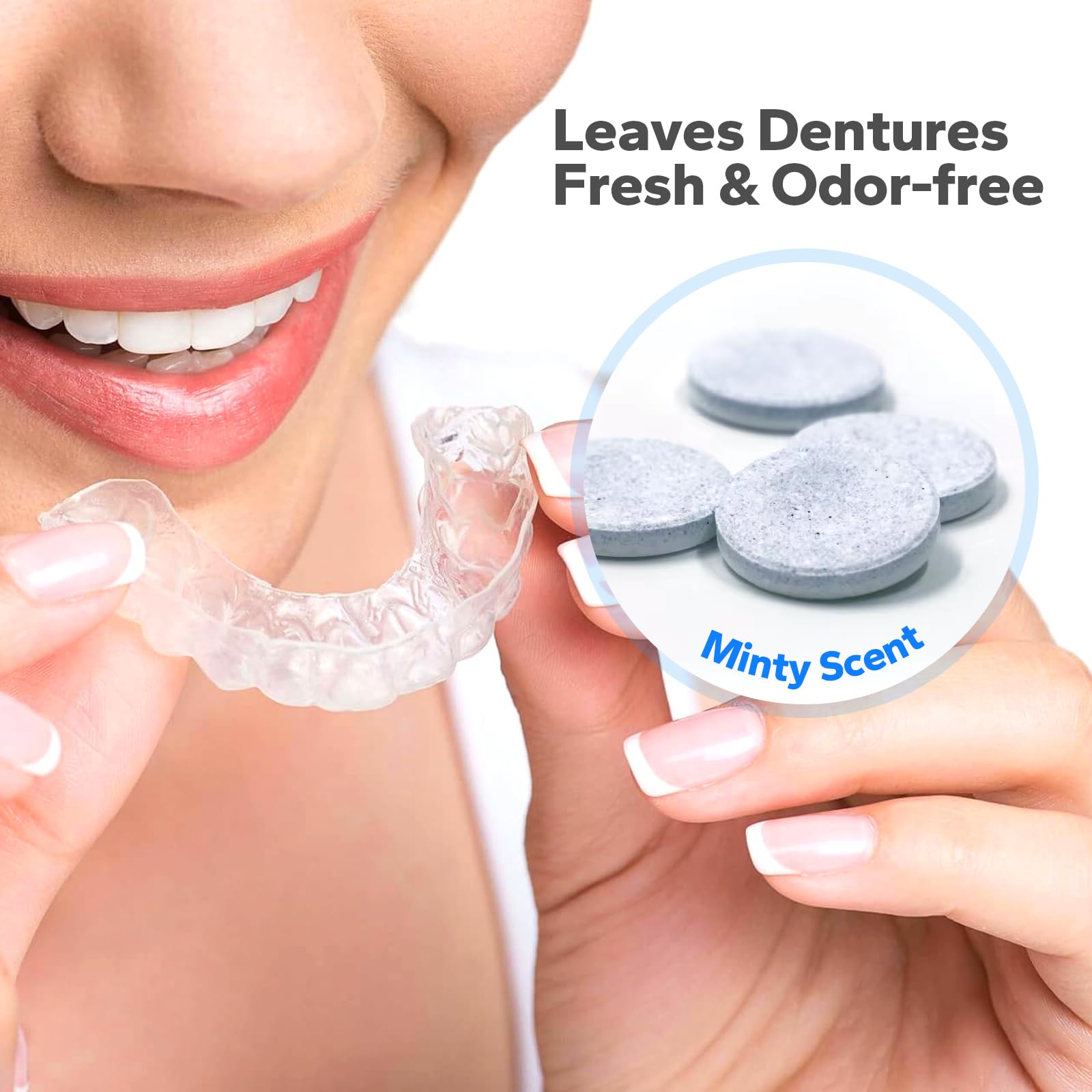 SmileShark Retainer Cleaner Tablets packaging and mint freshness