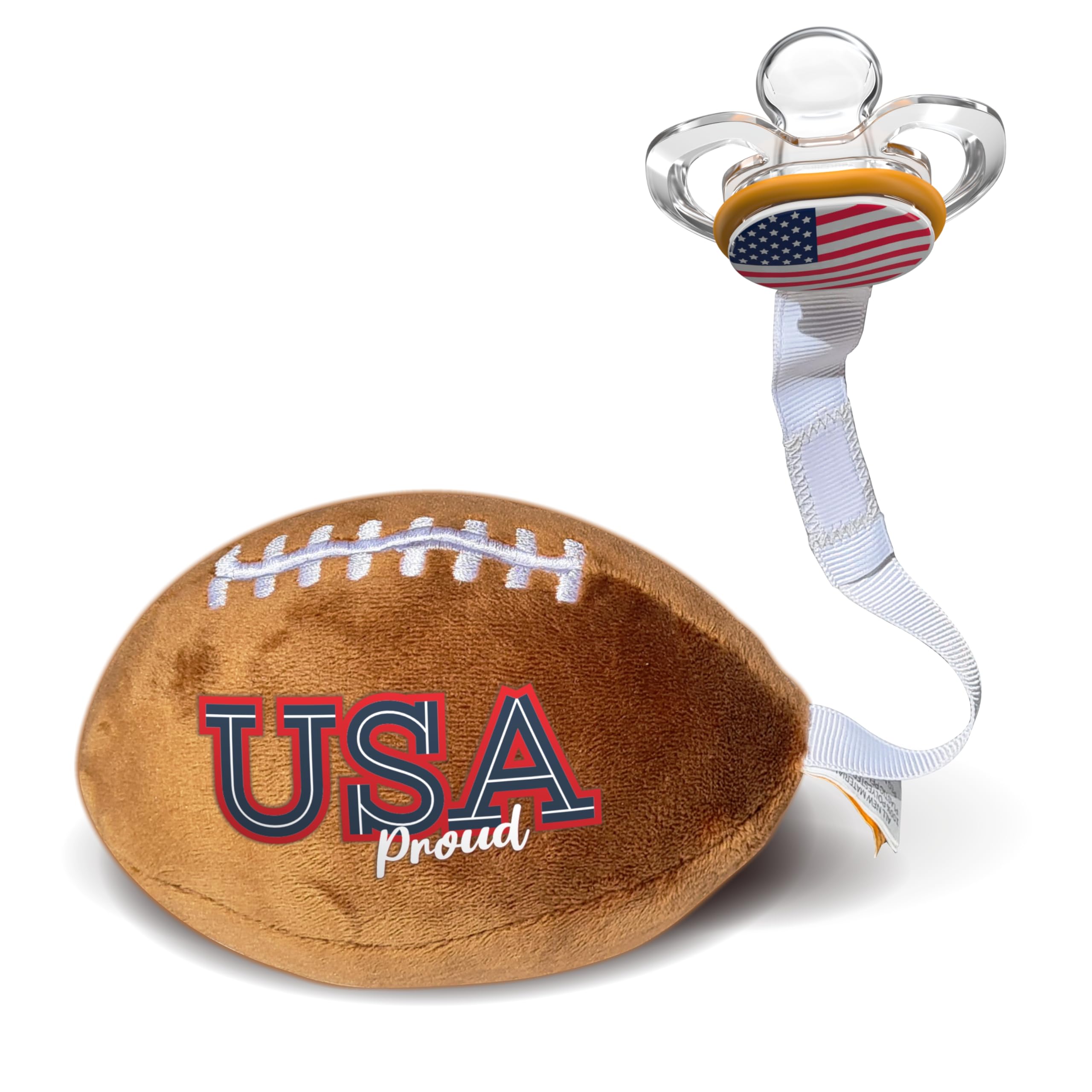 Smilo plush football pacifier holder front view