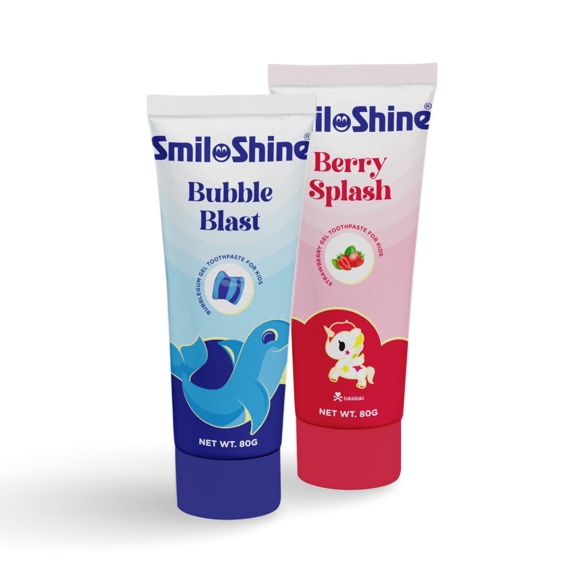SmiloShine Unicorn Gel Toothpaste for Kids Strawberry flavor – front packaging (pack of 2)
