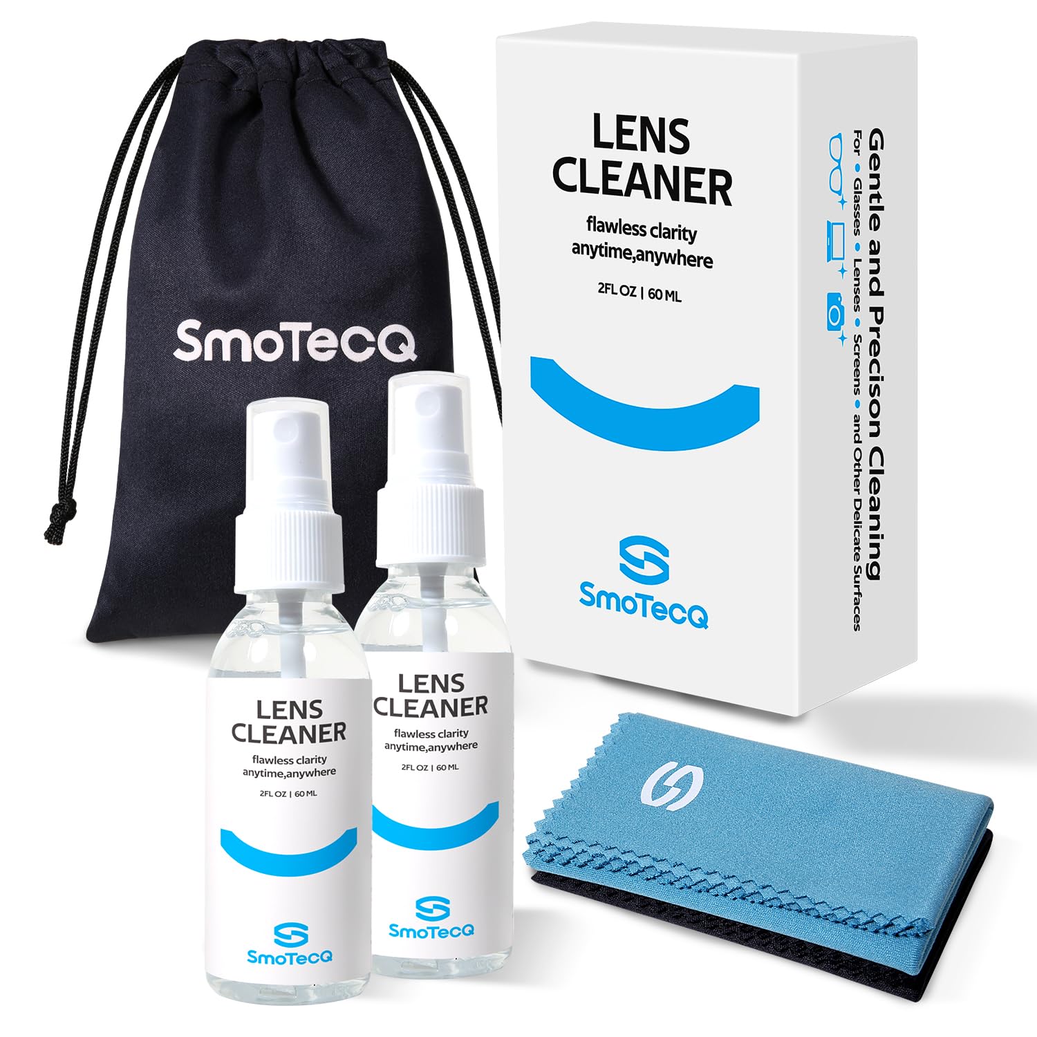 SmoTecQ Lens Cleaner Kit – two 2oz spray bottles and travel pouch