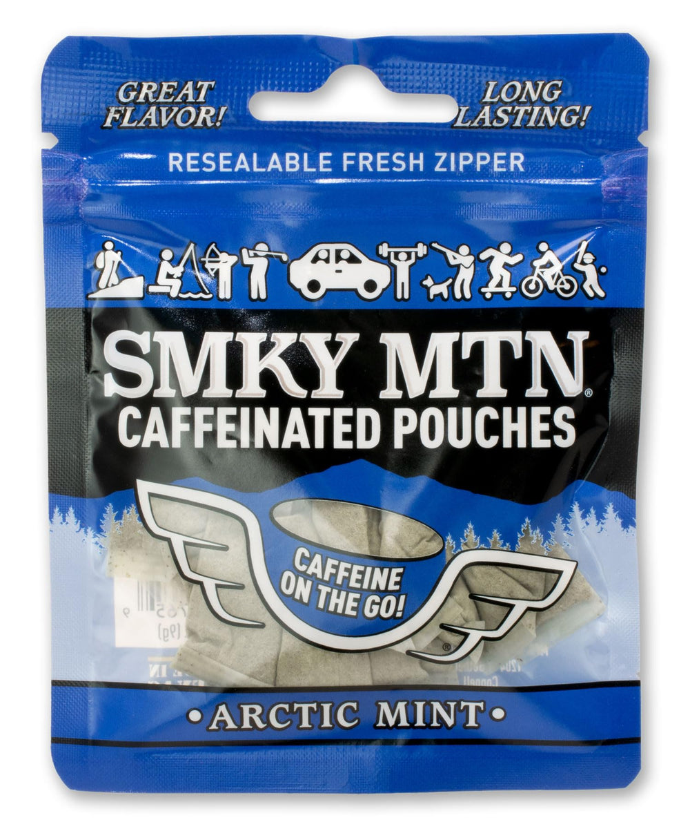 Smokey Mountain Arctic Mint pouches pack closeup for on-the-go energy and refreshment.
