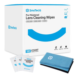 SmoTecQ Lens Cleaning Kit packaging with 180 wipes