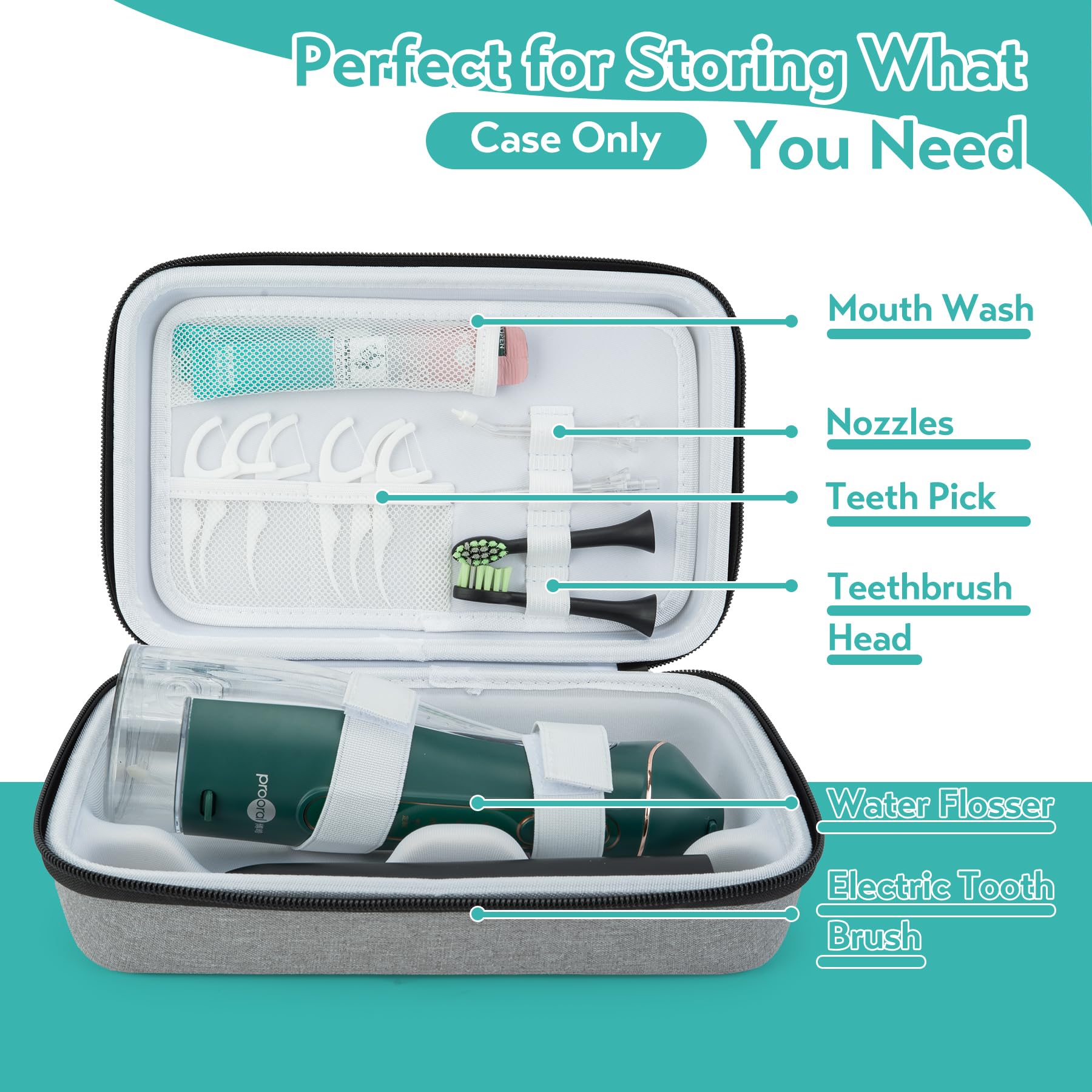 Interior view showing mesh pocket for nozzles in SMYV travel case