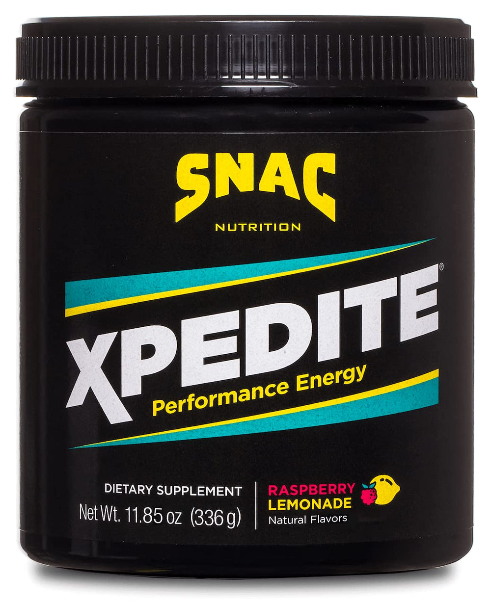 SNAC XPEDITE raspberry lemonade powder ready to energize your workout