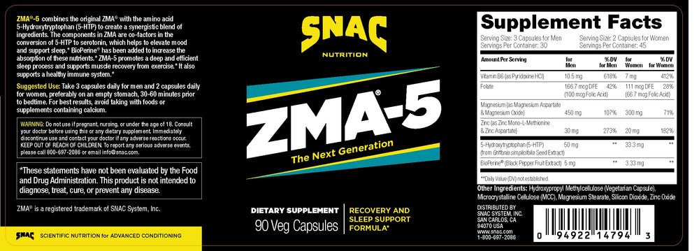 Zinc, magnesium and 5-HTP ingredients displayed
