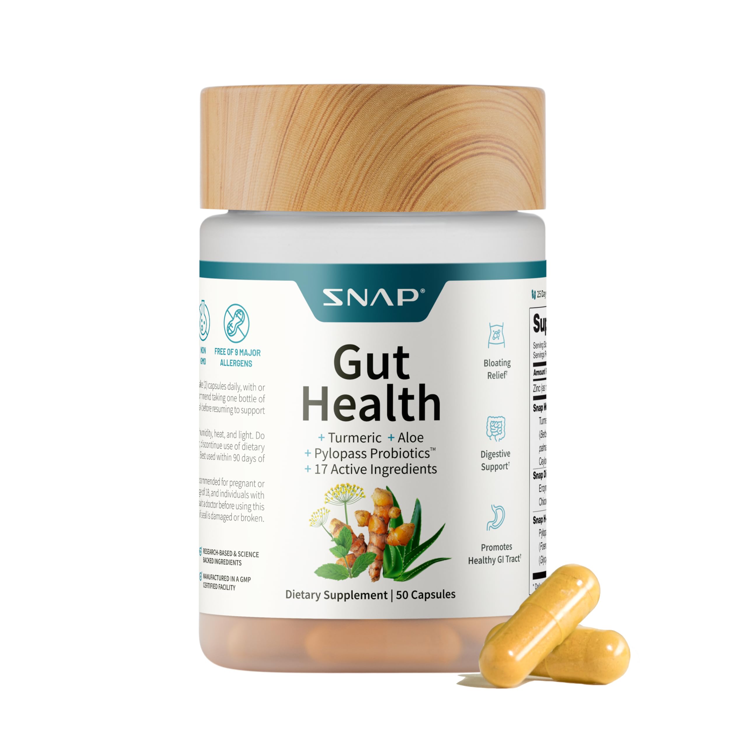 SNAP Gut Health Supplement bottle front view