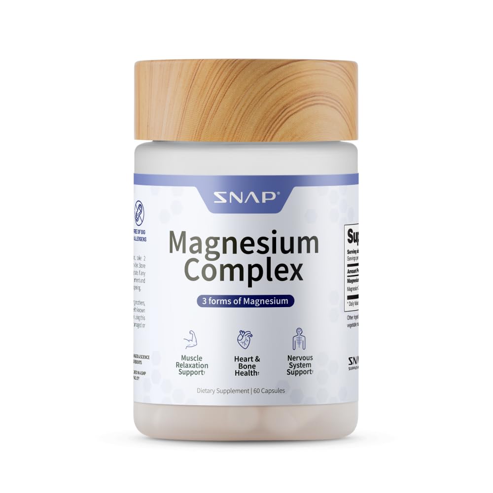 Bottle of Snap Supplements 3-in-1 Magnesium Complex 60 capsules