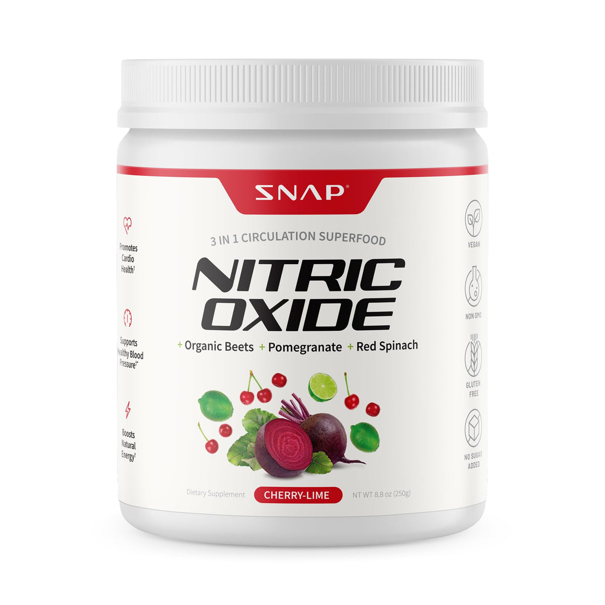 Hero image of Snap Supplements Organic Beet Root Nitric Oxide Powder in Cherry Lime flavor