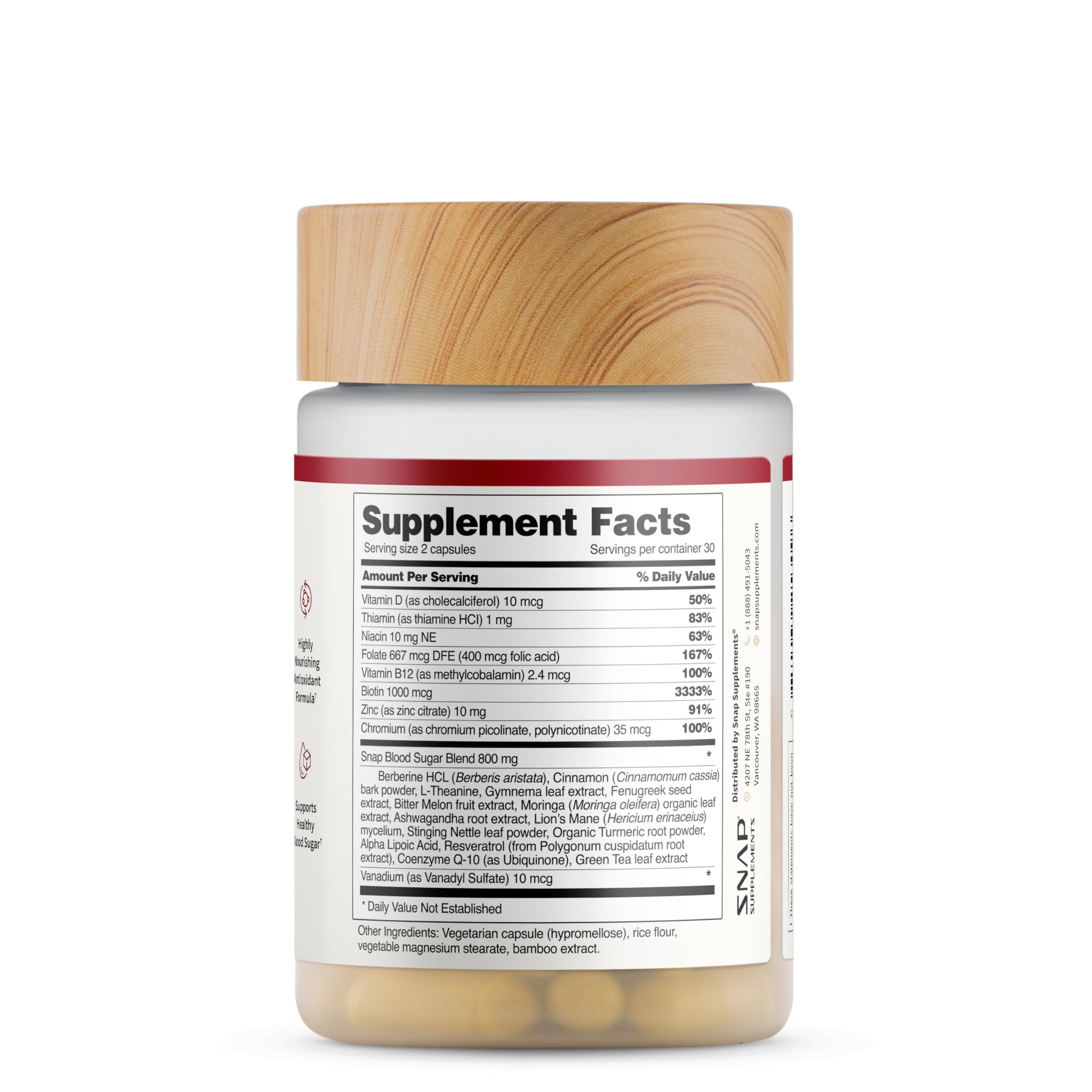 Close-up of Snap Supplements Blood Sugar Blend capsules