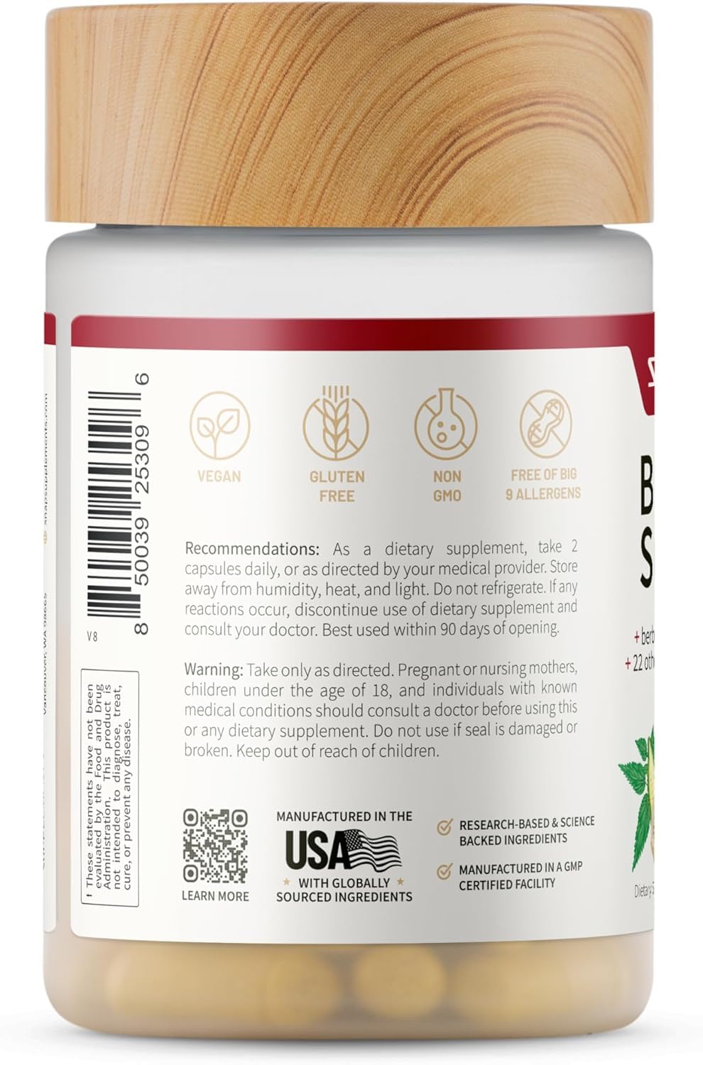 Nutritional ingredients chart for the blend