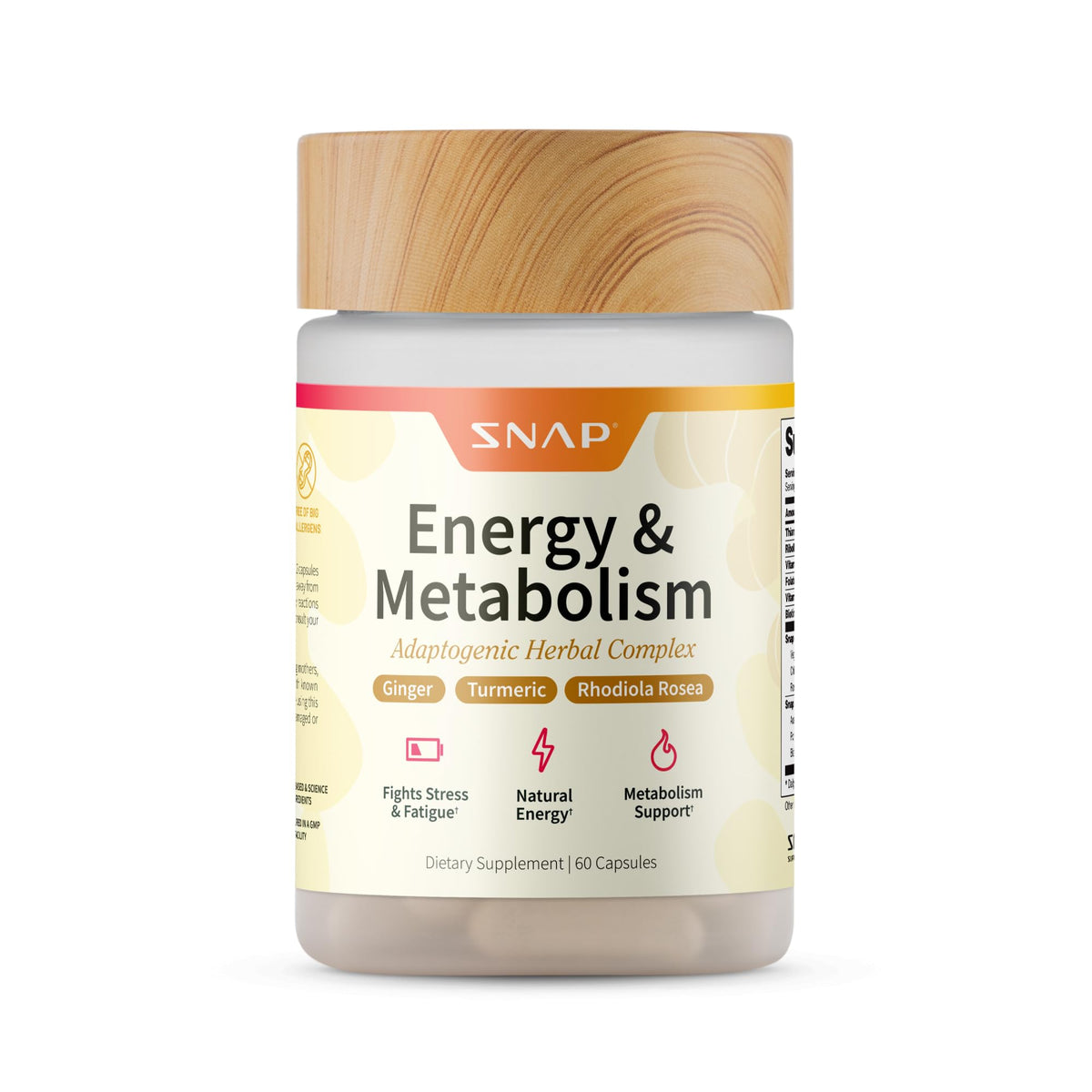 Bottle of Snap Supplements Energy & Metabolism Herbal Complex on a white background