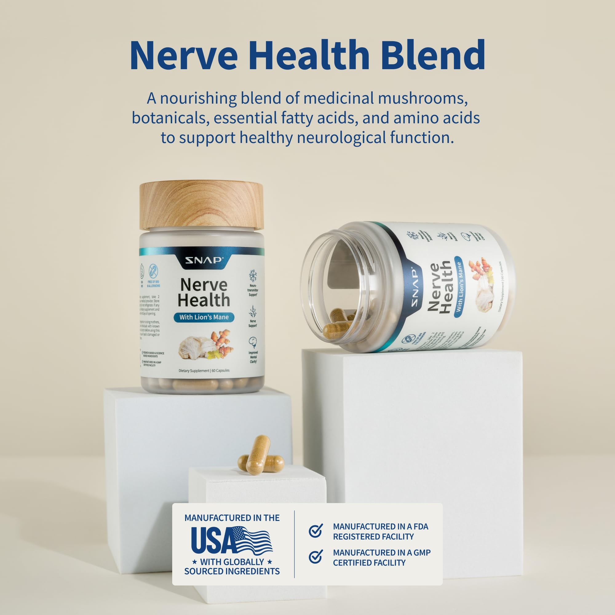 Herbal brain support with adaptogenic mushrooms and botanicals