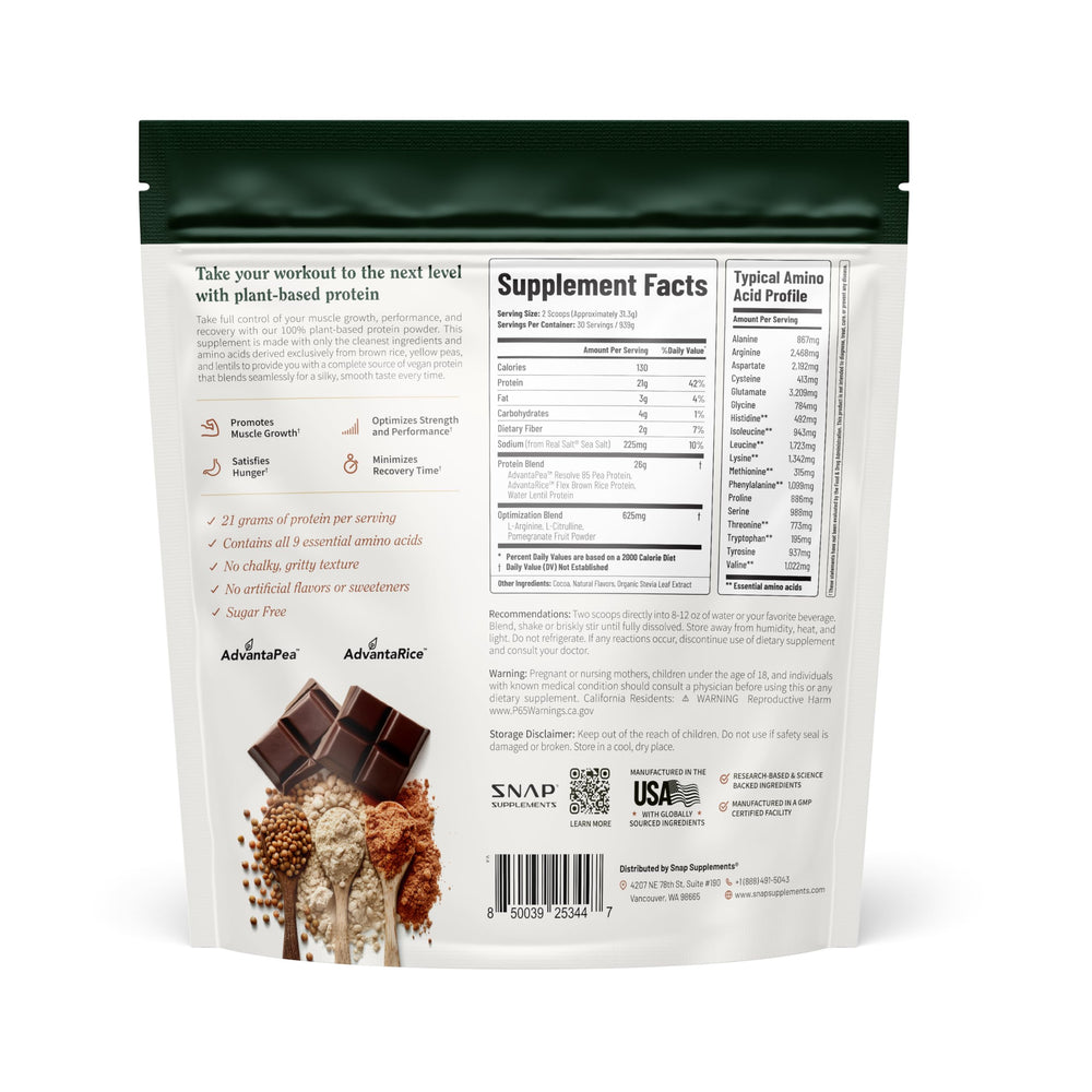 Back panel of Snap Supplements protein powder showing ingredients