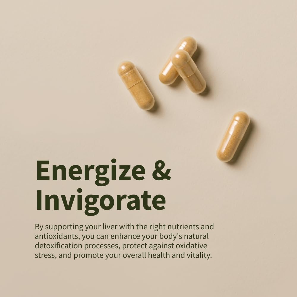 Liver health supplement bottle with capsules and ingredients