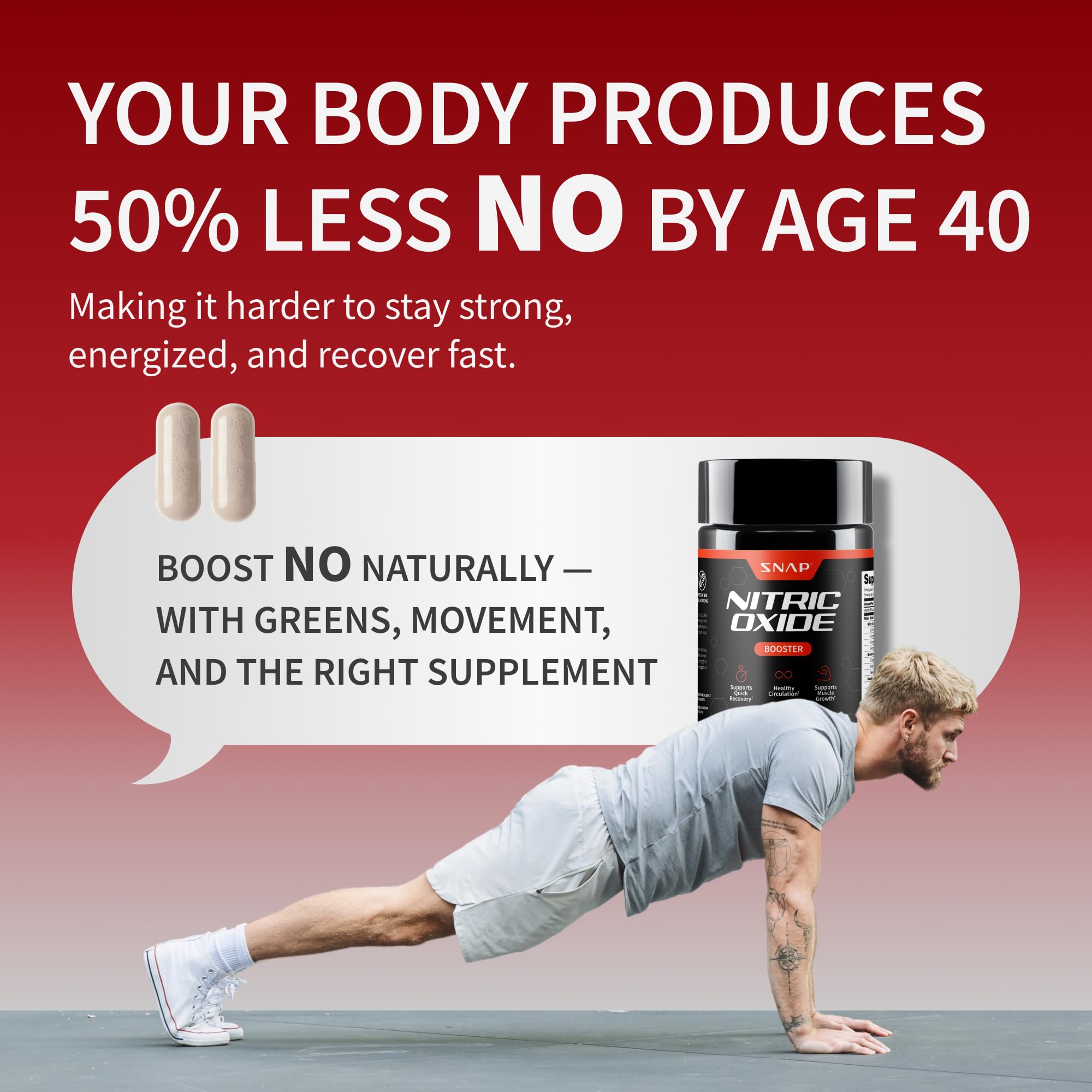Supplement bottle with Made in USA and GMP icons