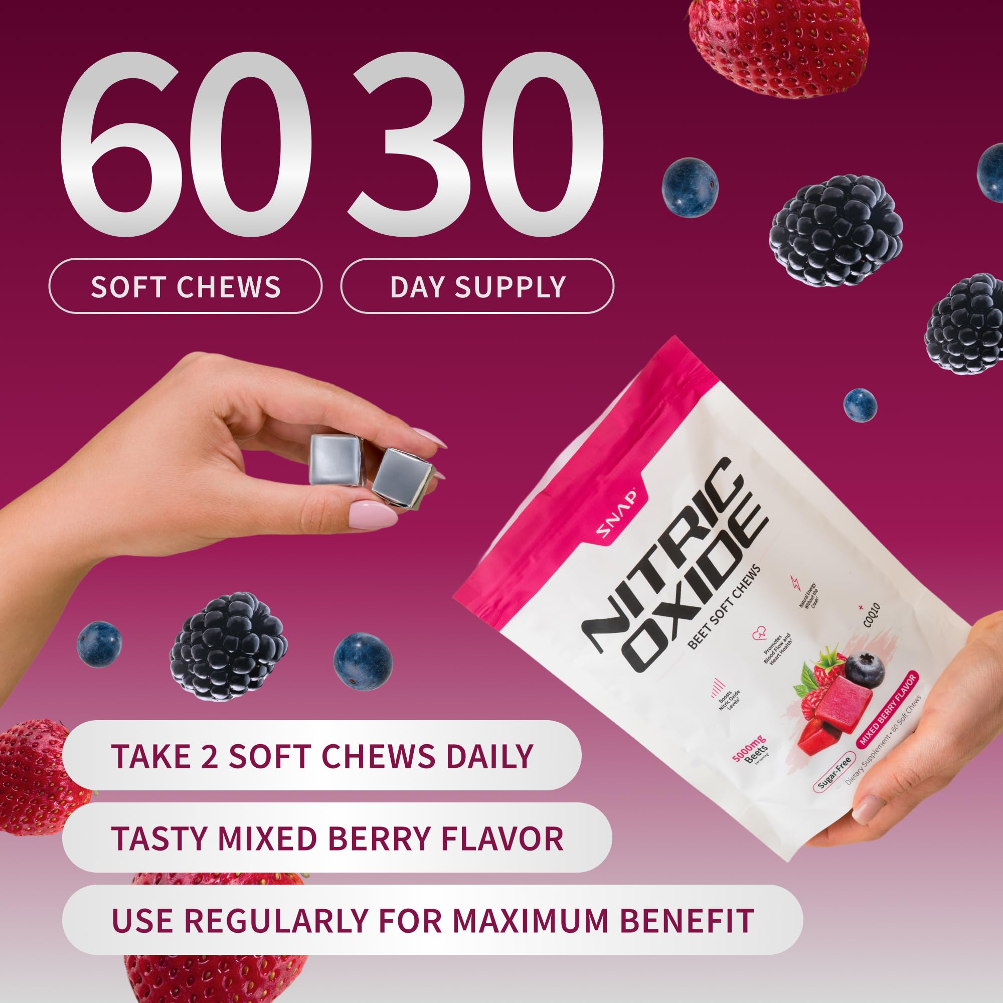 Vegan-friendly sugar-free nitric oxide beet chews in a bowl