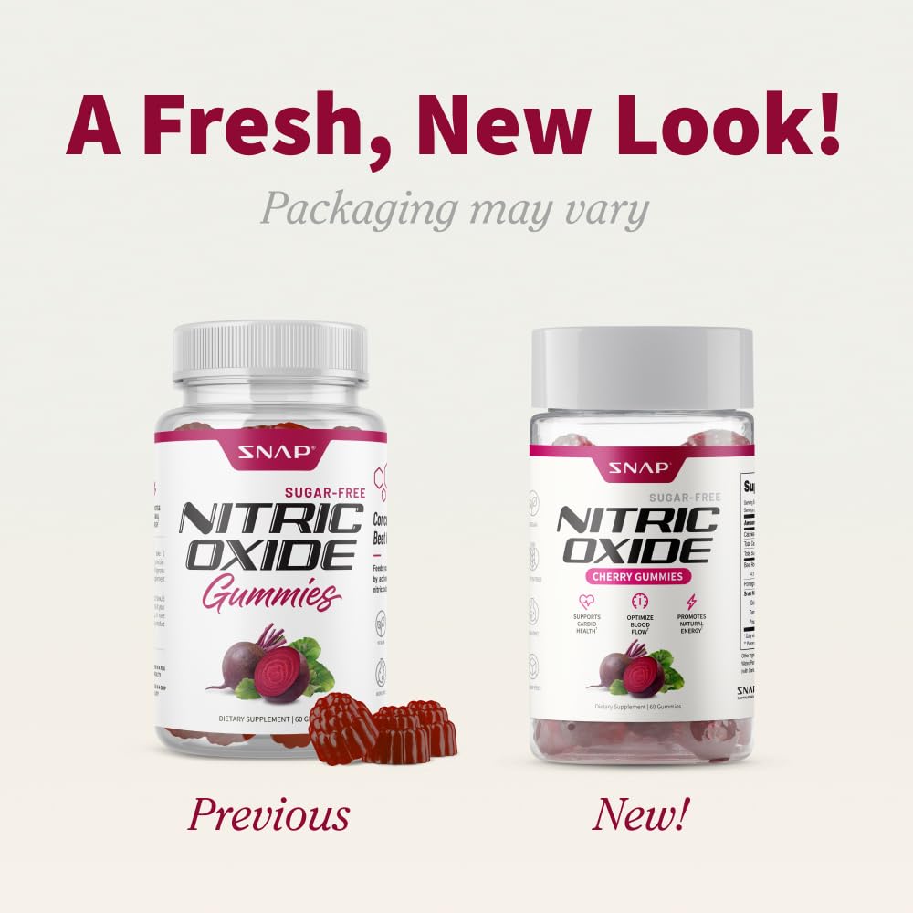 Close-up of Snap Supplements Nitric Oxide Beet Root Gummies jar with cherry flavor emphasis