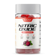 Front view of Snap Supplements Nitric Oxide Beet Root Gummies Peach flavor bottle