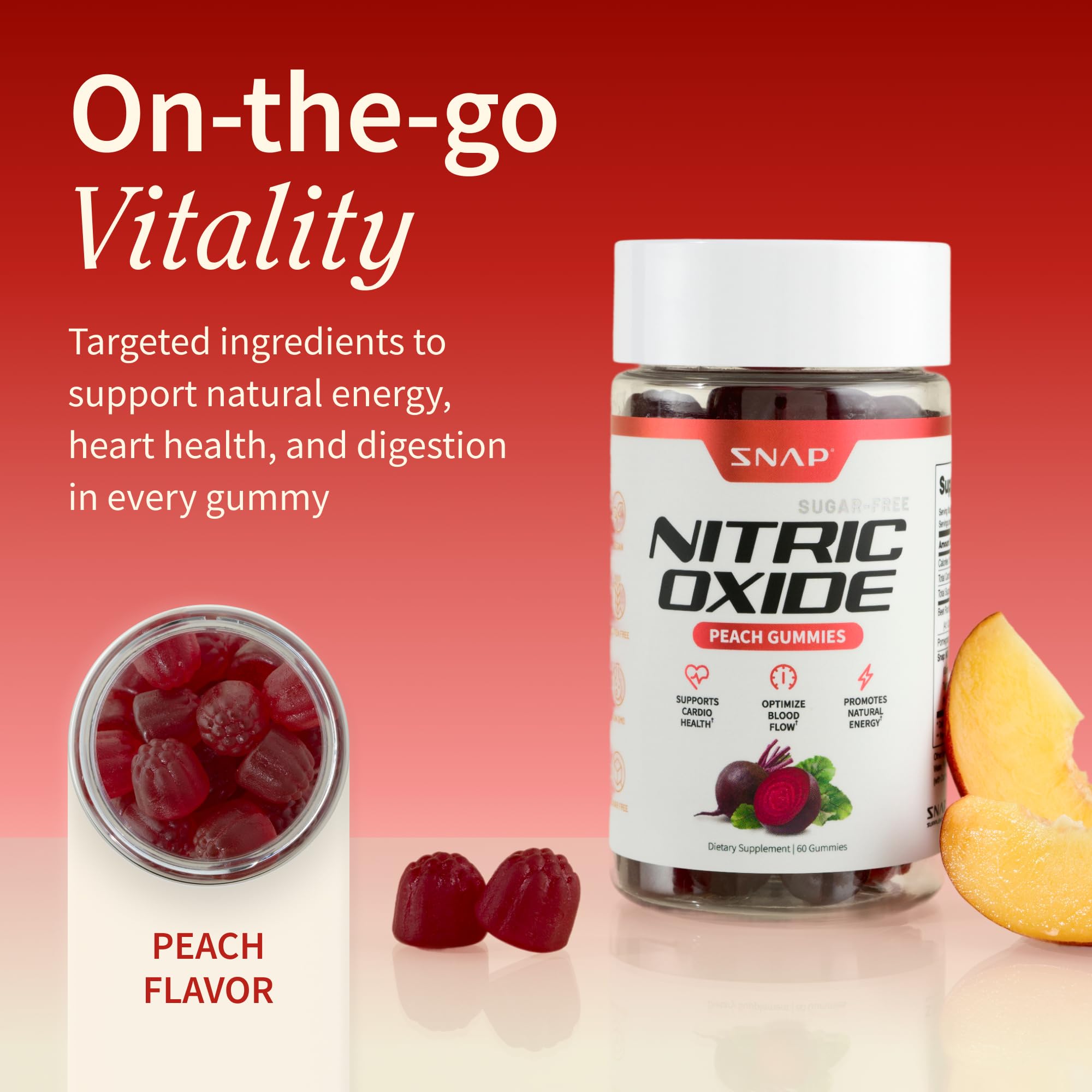 Product packaging and bottle display for Snap Supplements gummies