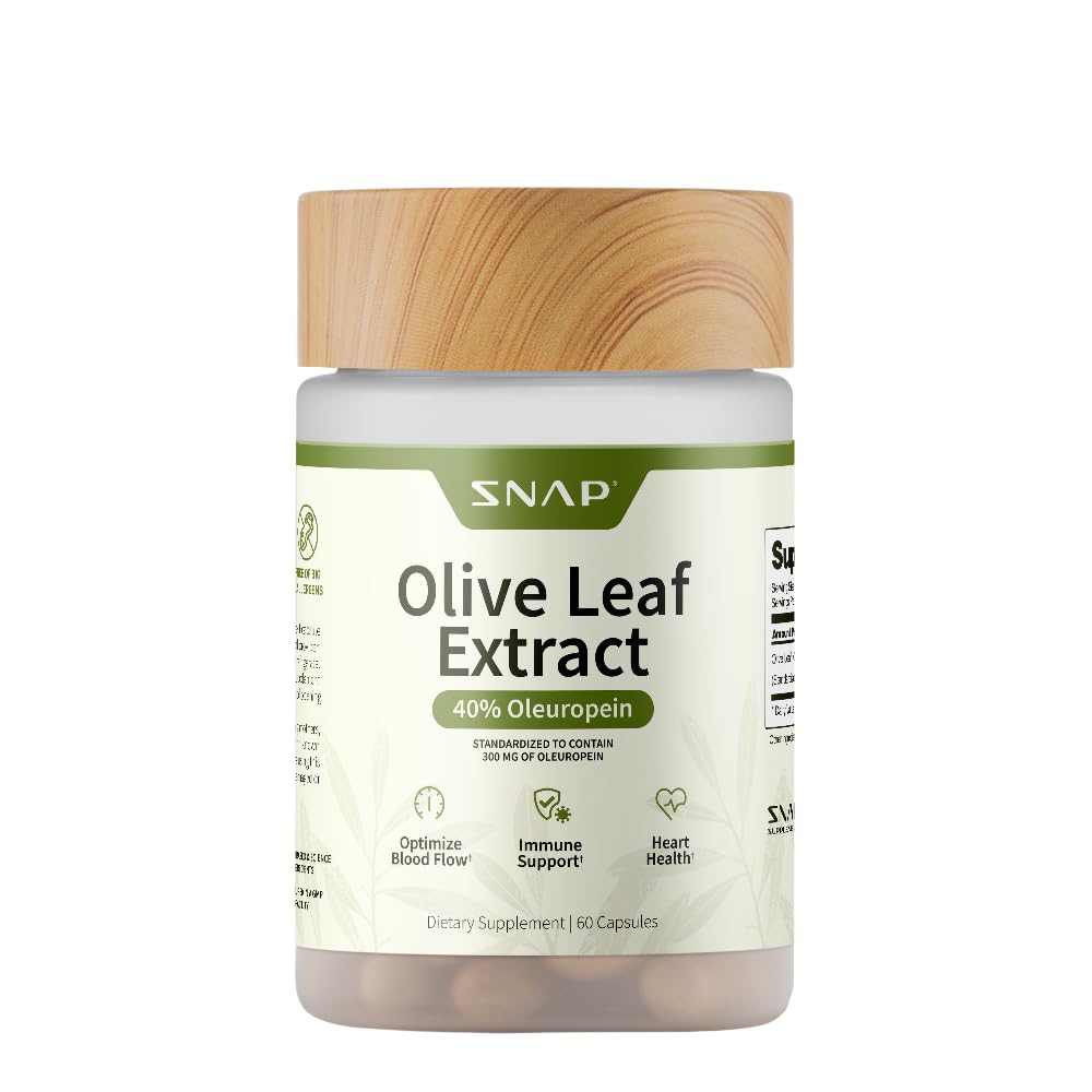 Hero image of Snap Supplements Olive Leaf Extract capsules bottle (60 count).