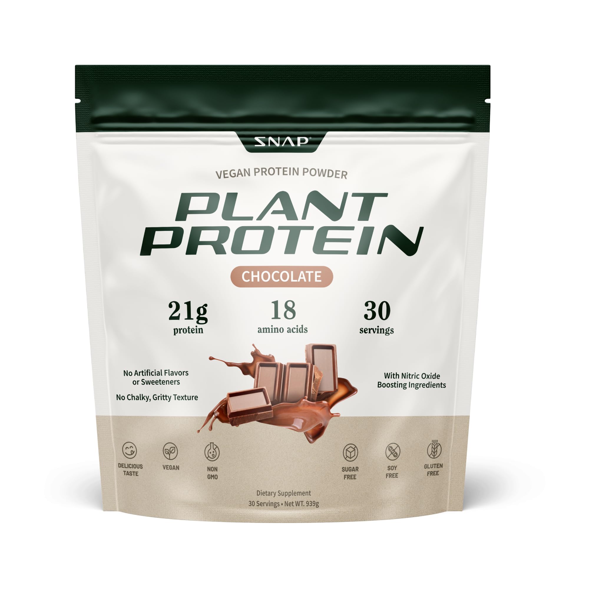Snap Supplements Organic Plant-Based Vegan Protein Powder chocolate front view