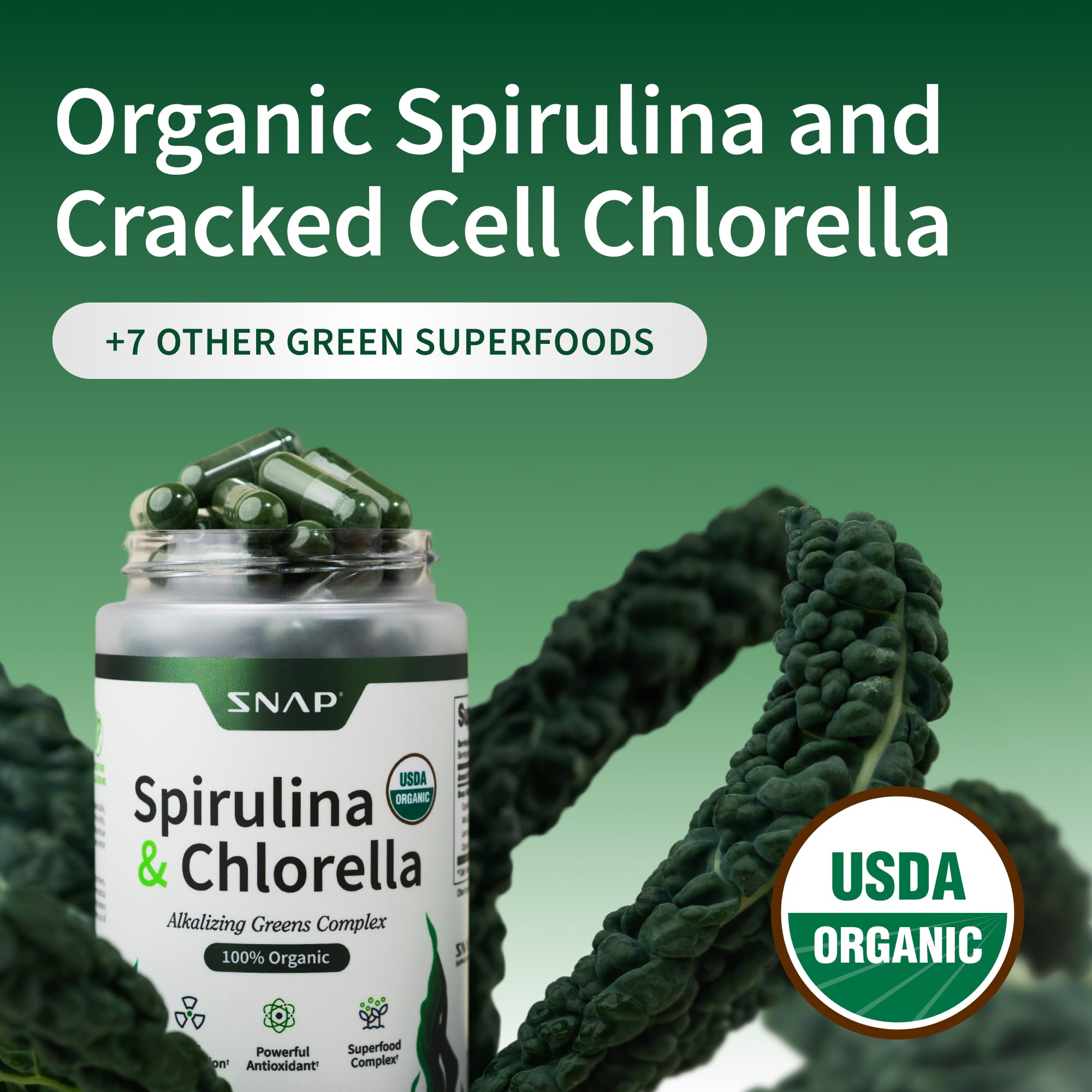 Ingredients: Spirulina, Chlorella, Alfalfa, and Wheatgrass