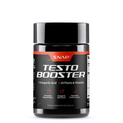 Snap Supplements testosterone booster bottle supports daily energy for active men.