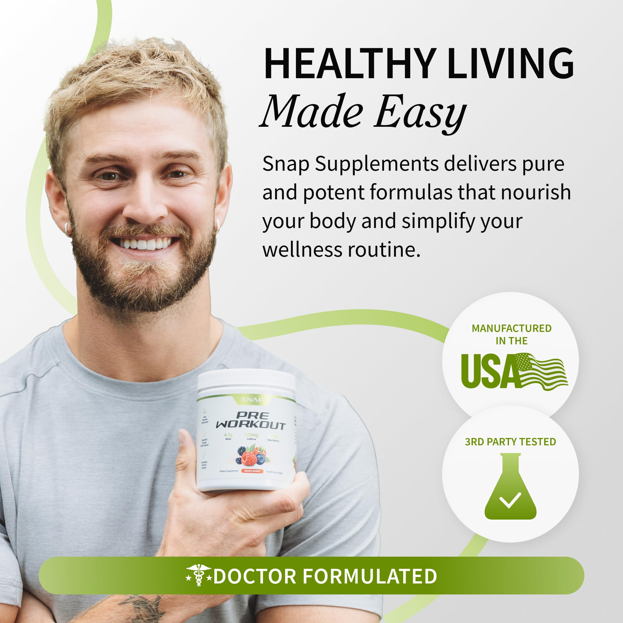 Snap Supplements USA manufacturing facility badge signals strict quality standards