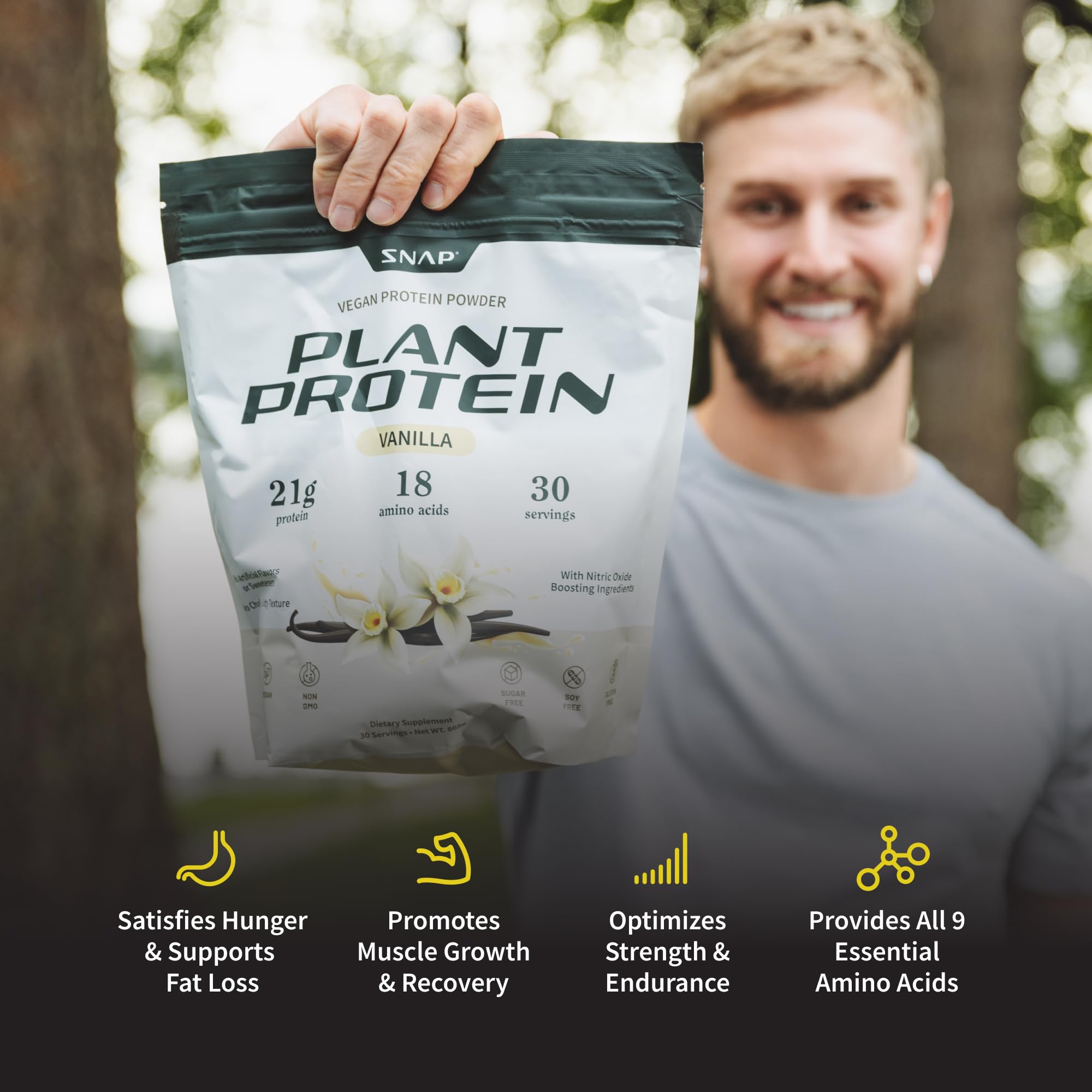 Vanilla bean vegan protein powder with nitric oxide boost