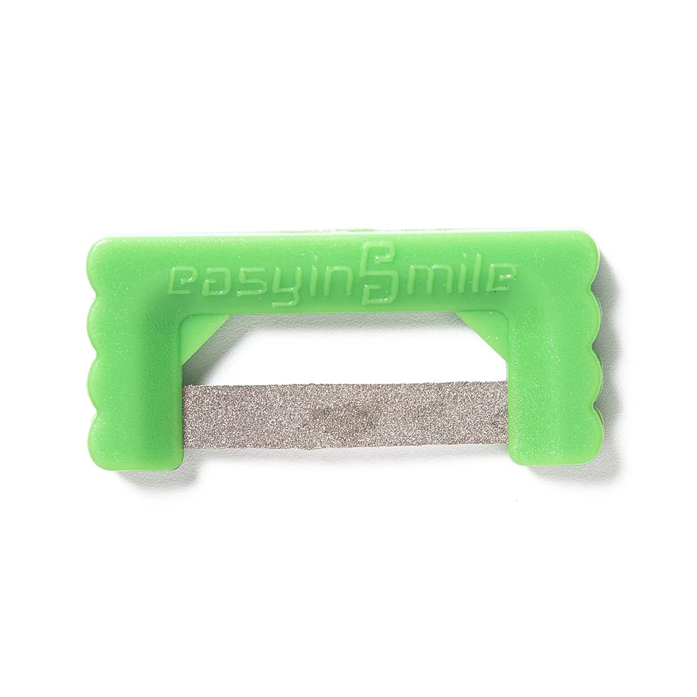 Teeth being treated with polishing strips illustrating comfort