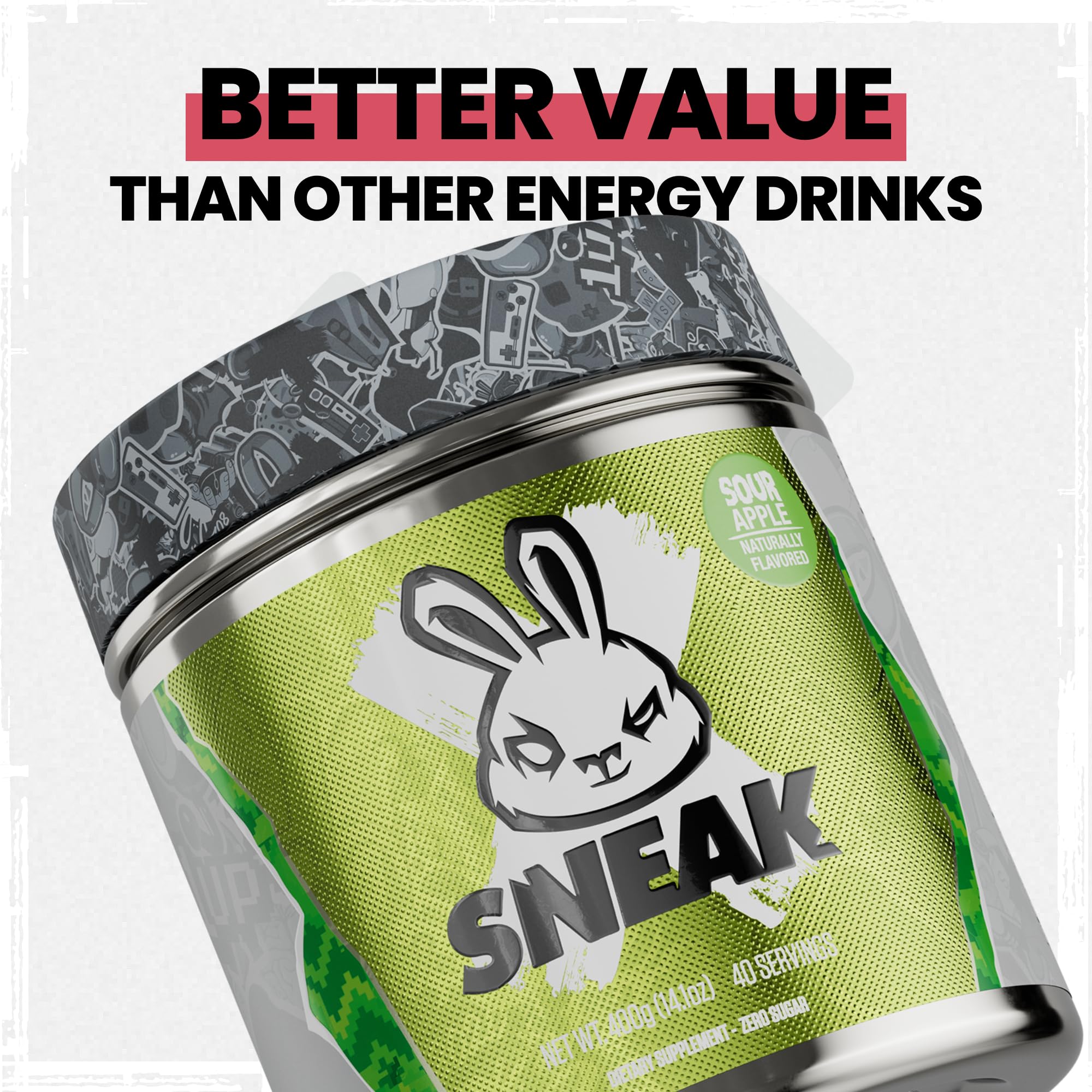 Nutrition facts panel for SNEAK Sour Apple energy powder