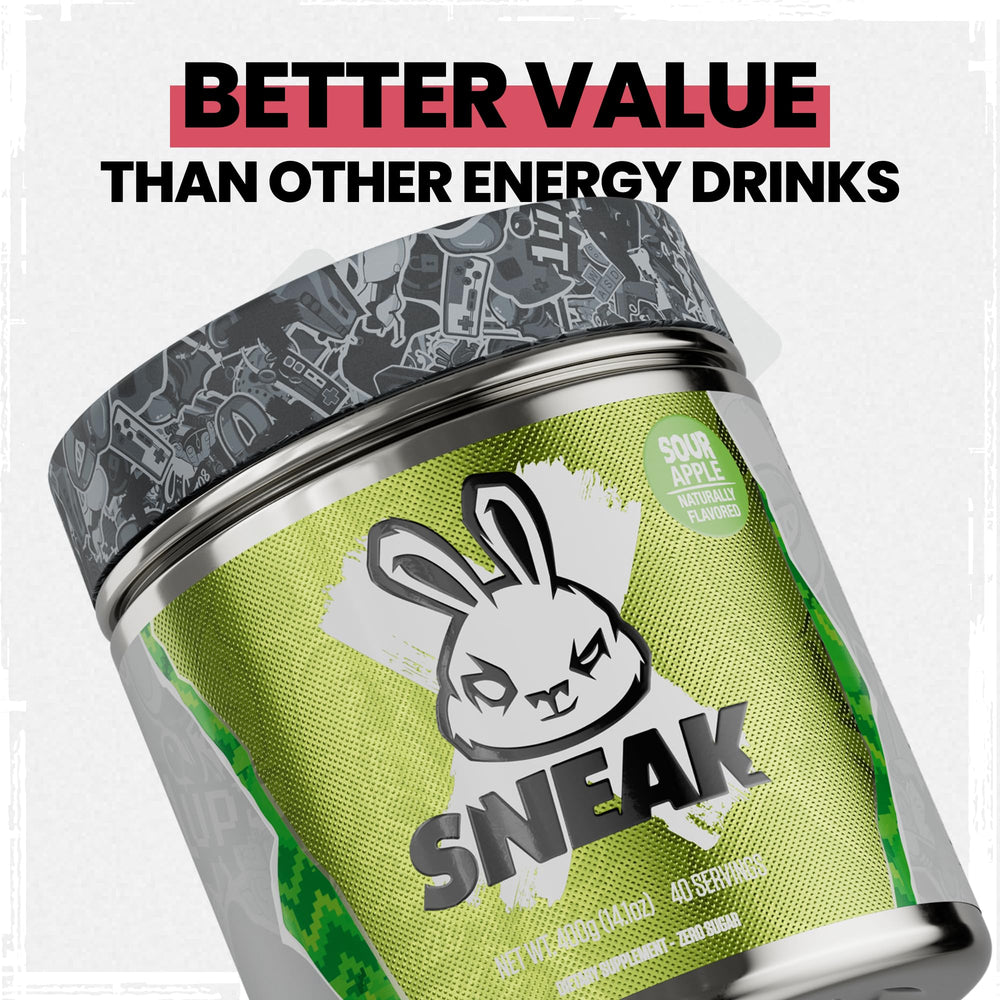 Nutrition facts panel for SNEAK Sour Apple energy powder