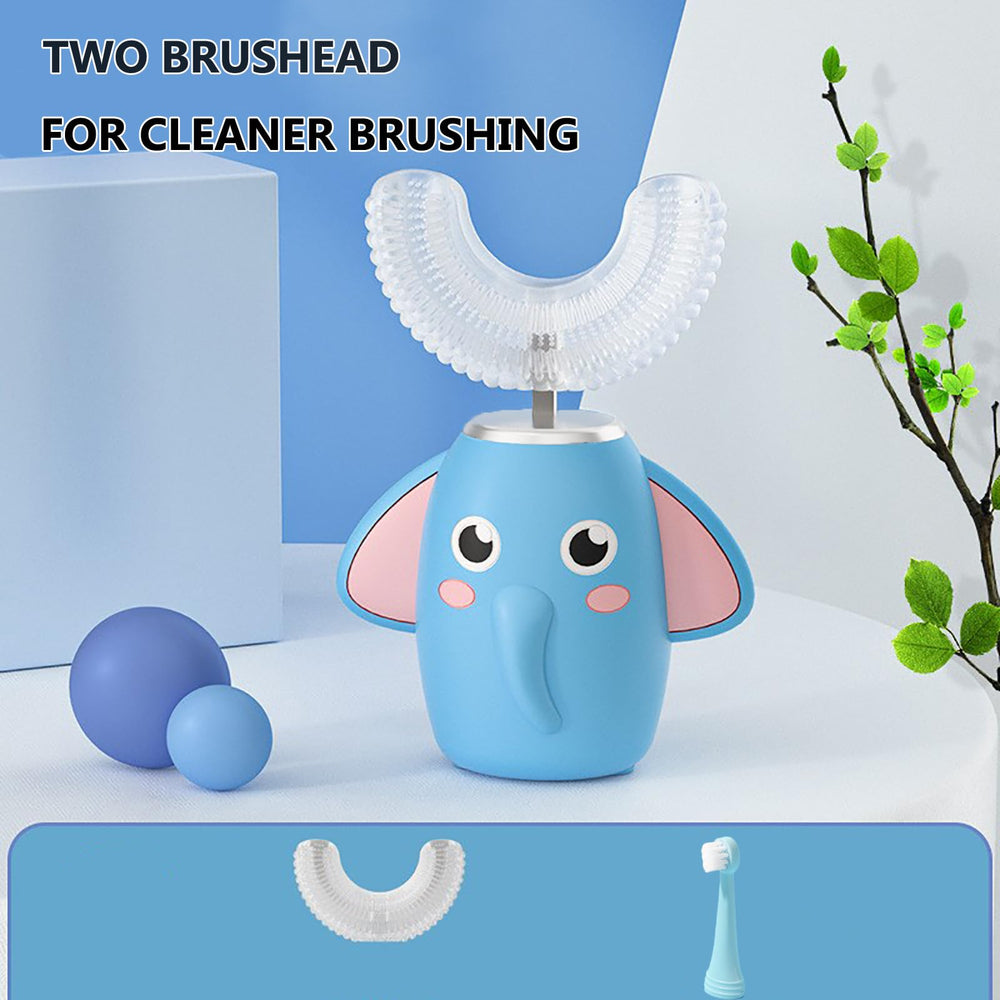 Child brushing teeth with SNOWROSE U-shaped toothbrush