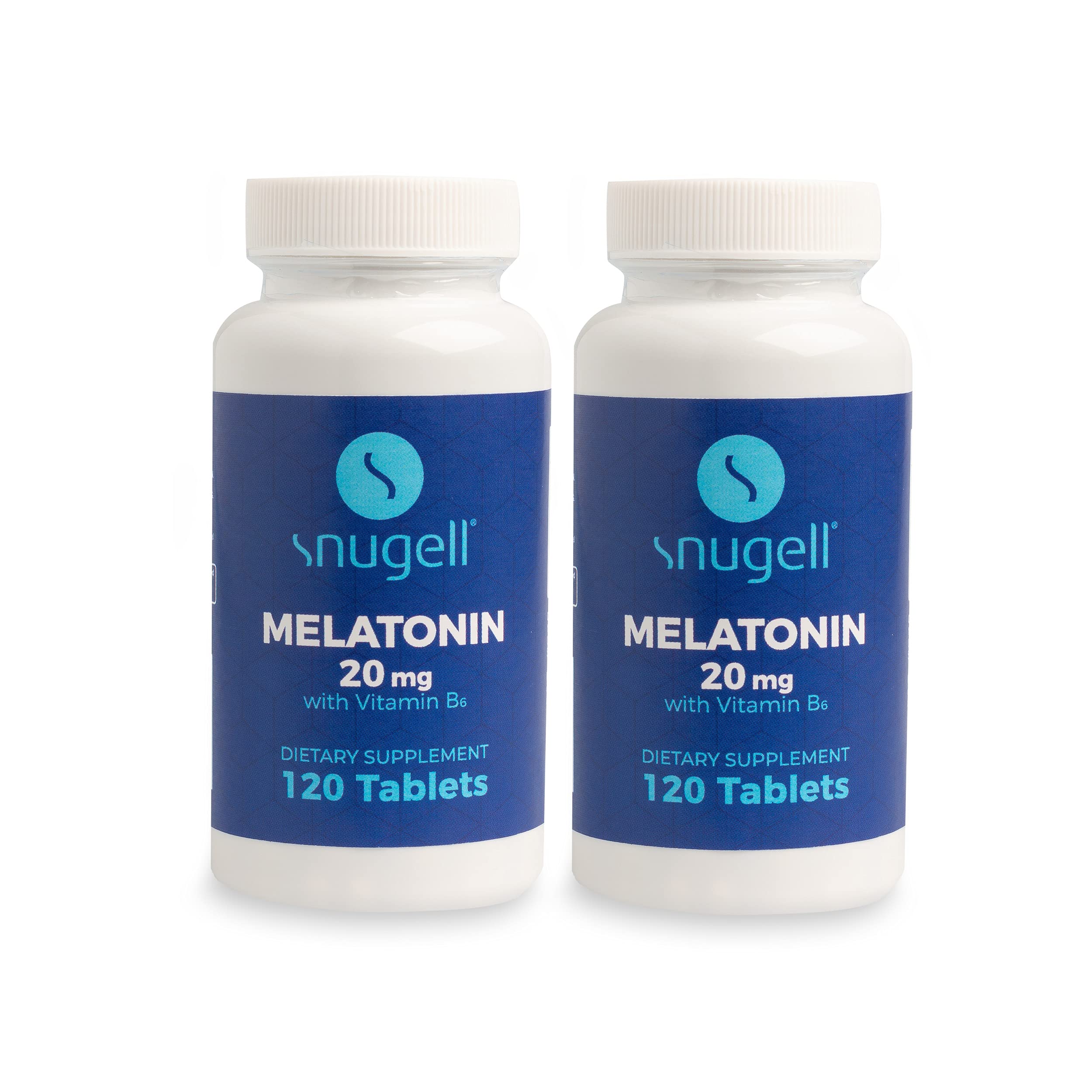 Bottle of Snugell Melatonin 20 mg with Vitamin B6 for high-potency sleep support