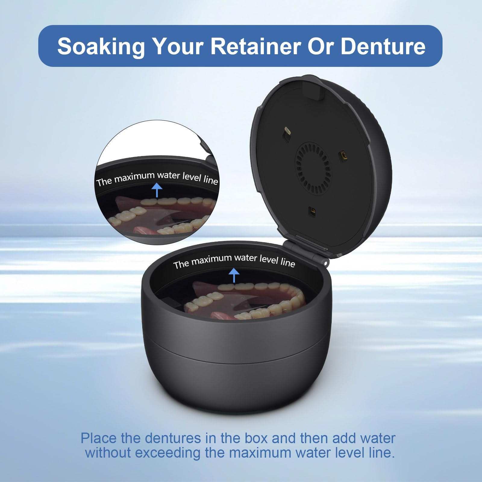 Soaking box section for dentures, mouth guards, and retainers