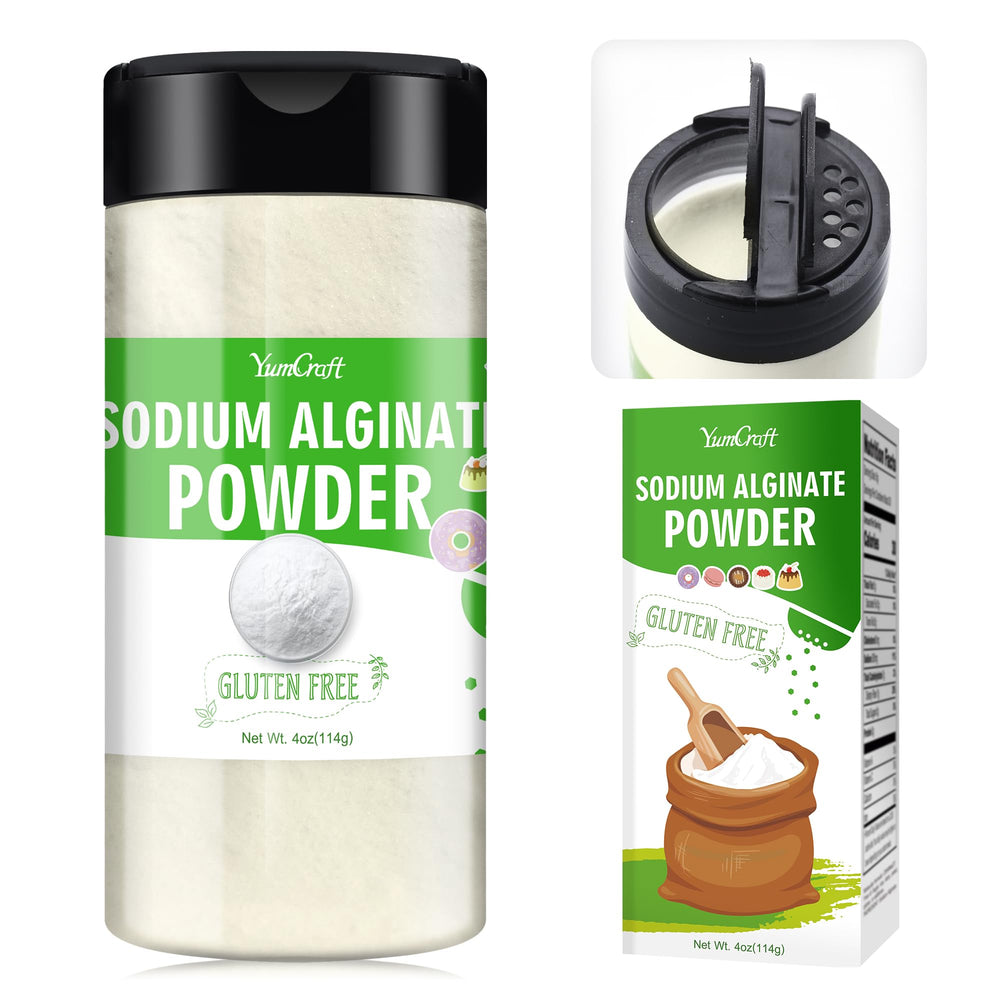 Front view of 4oz sodium alginate powder container