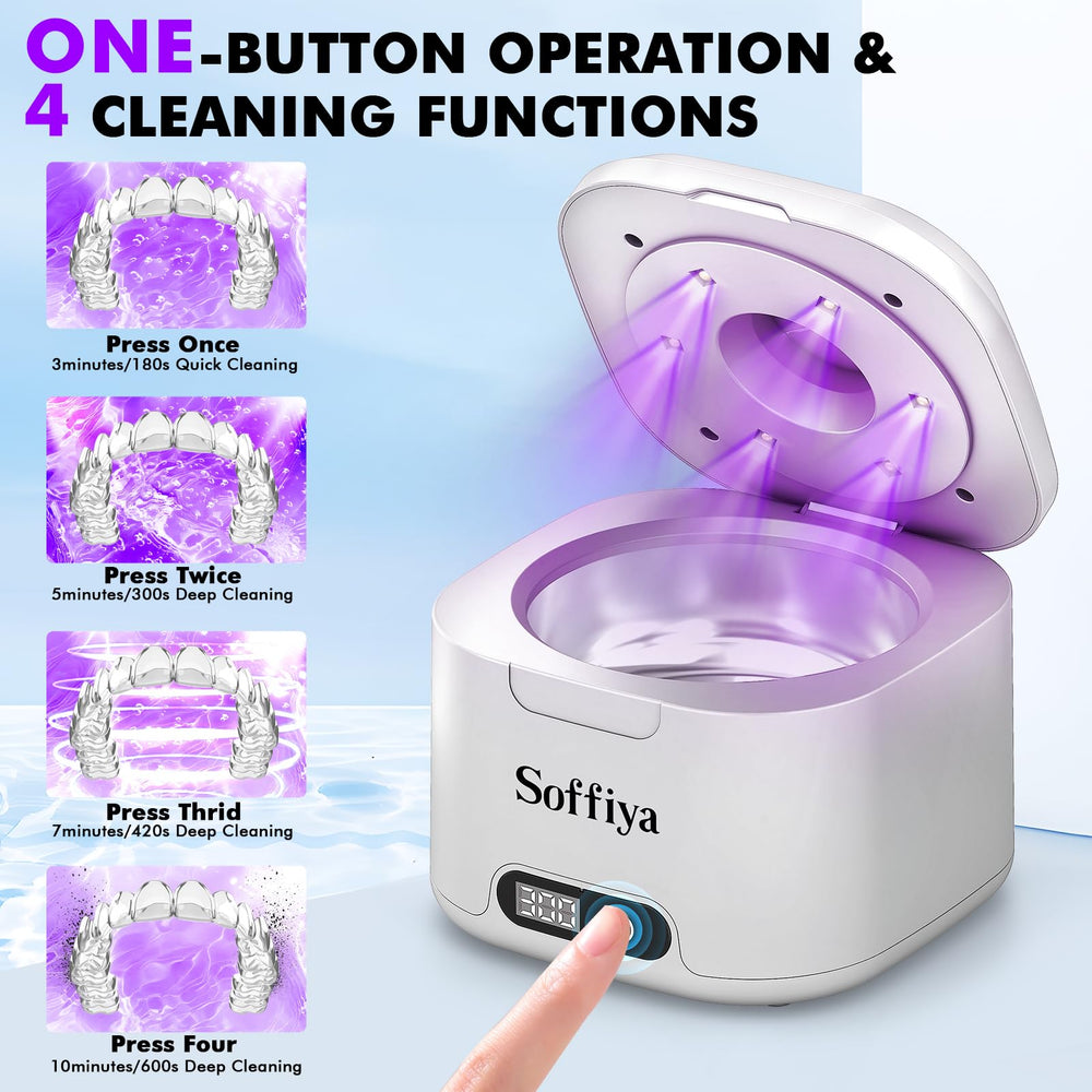 Device displays four cleaning time options: 180s, 300s, 420s, 600s