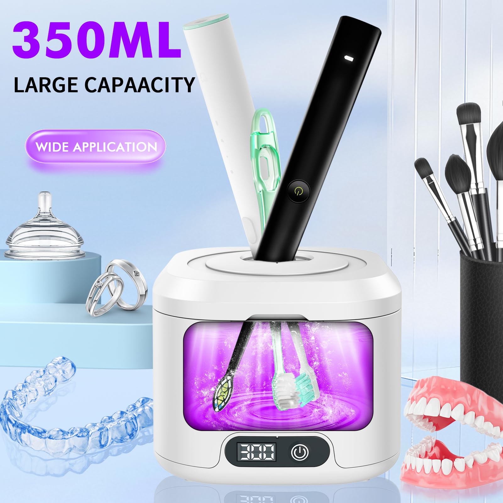 Top design shows a large multifunction hole for long items like toothbrush heads