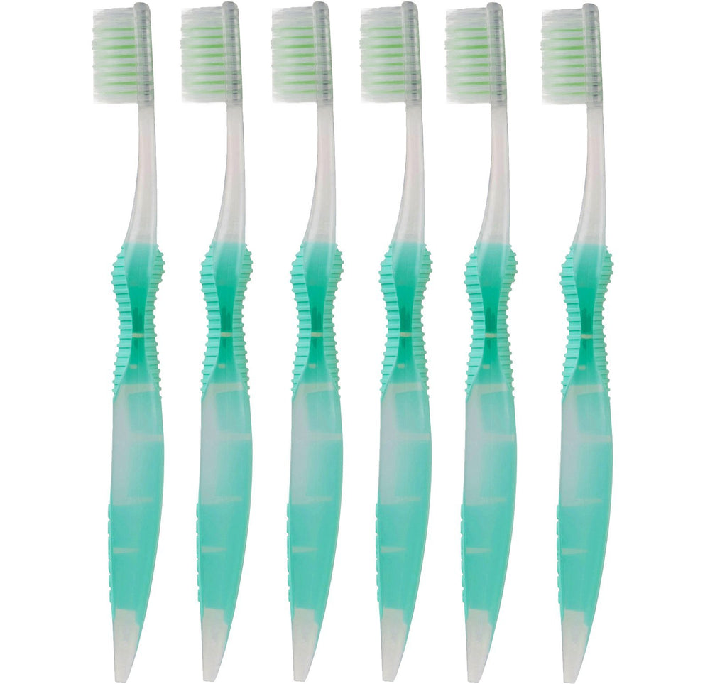 Sofresh Flossing Toothbrush 6-pack teal color, adult size, front view