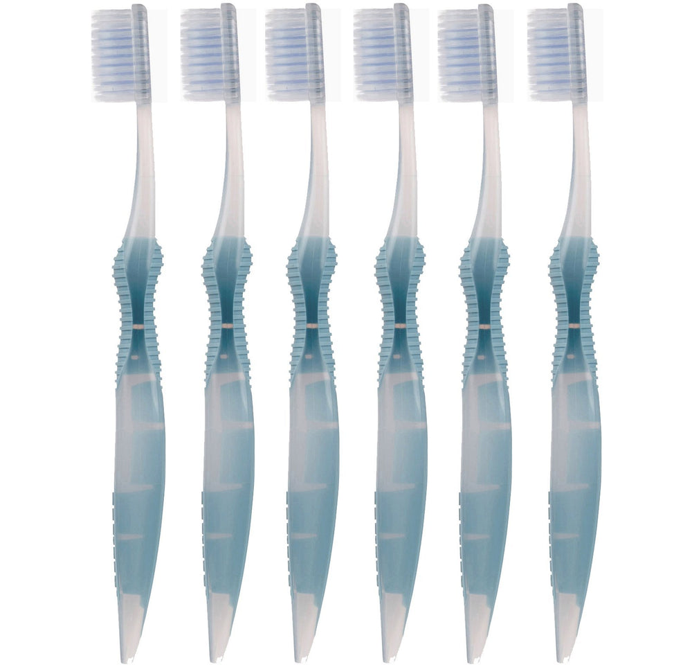 SoFresh flossing toothbrush, adult size, blue, soft-bristled with soft grip handle