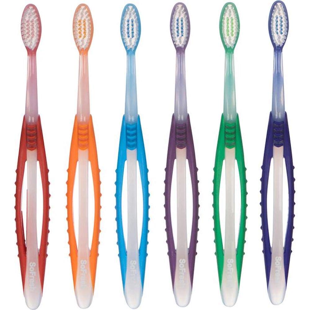SoFresh flossing toothbrush with wide non-slip grip handle