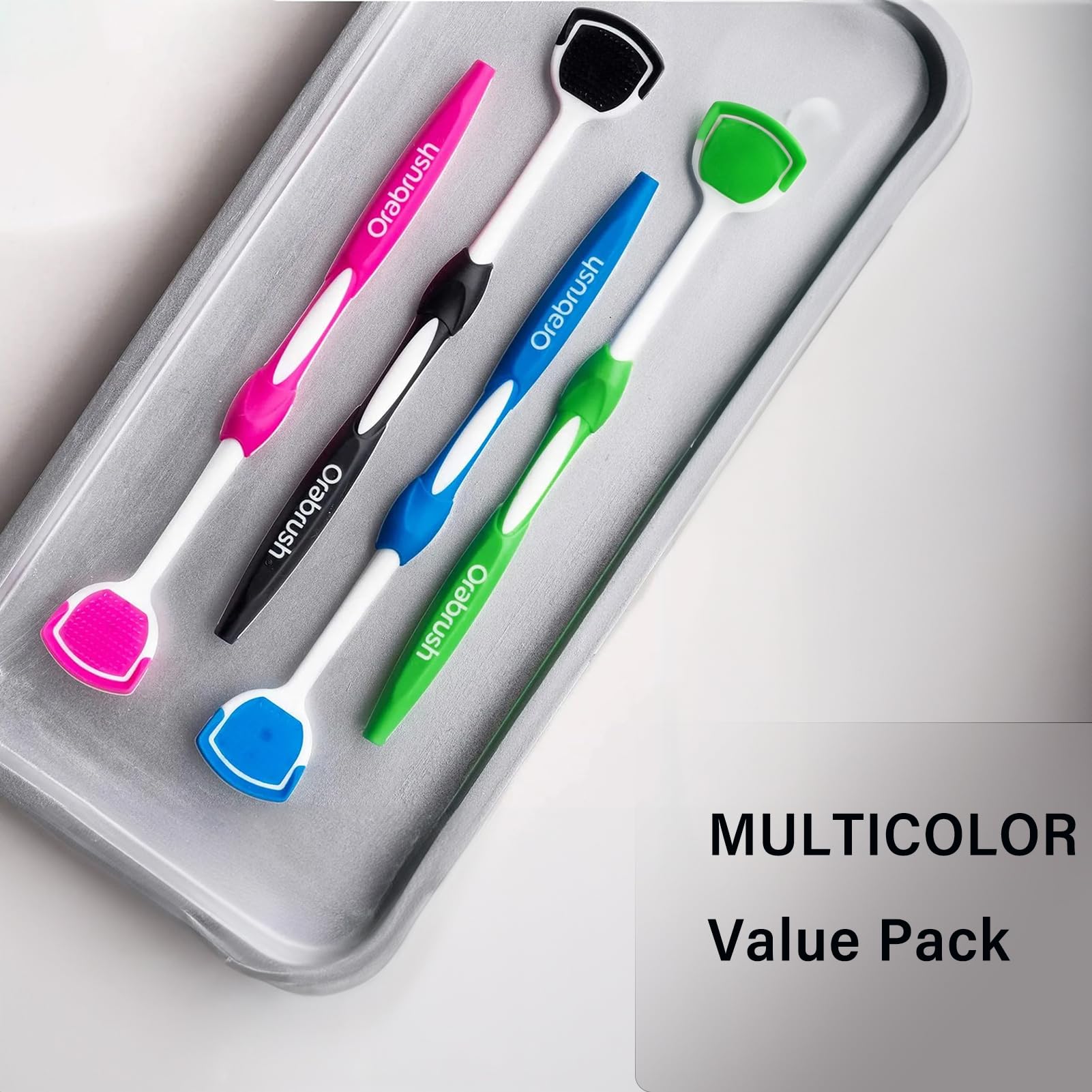 Four-pack tongue brush set with replacement heads