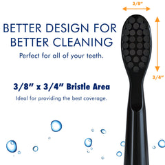 Soft charcoal-infused Dupont nylon bristles for gentle yet effective cleaning.
