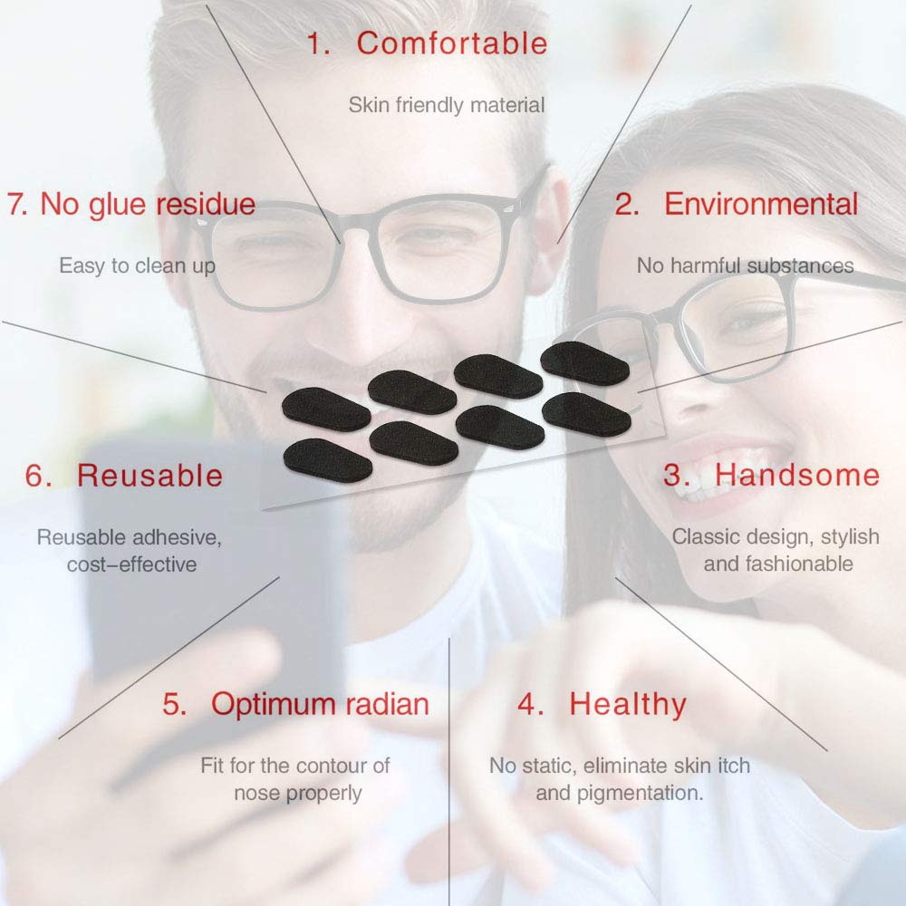 Nose pads attached to glasses for secure fit
